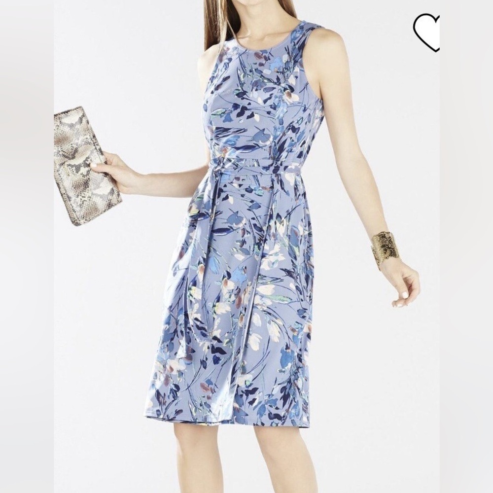 BCBGMaxAzria Blue Floral Faux Wrap Sleeveless Dress Size Medium